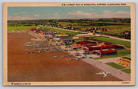 Cleveland Ohiomunicipal Airport Birdseye Viewplaneslinen Postcard Ebay