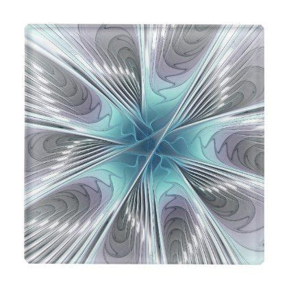 Elegance Modern Blue Gray White Fractal Art Flower Glass Coaster