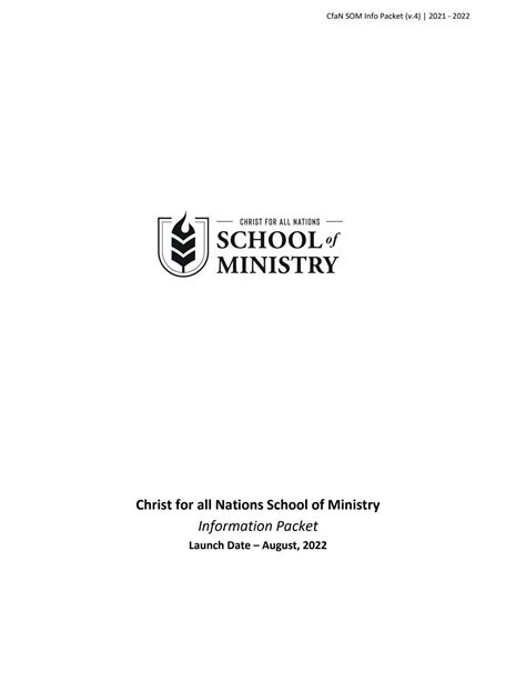 Cfan School Of Ministry Information Packet By Cfan Christ For All