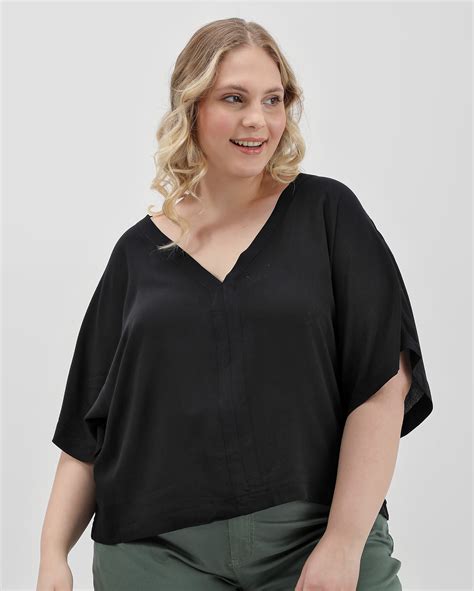 Riachuelo Blusa Plus Size Feminina Decote V Preta Ak Plus By Riachuelo