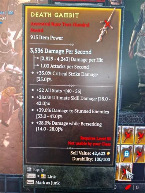 Diablo 4 Season 3 S3 Ancestral Two Hand Sword Barb All Stat Berserking