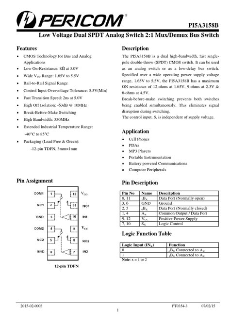 Pi5a3158b Datasheet Pdf Pericom Semiconductor Corporation