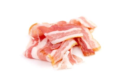 Bacon Strips Raw Smoked Pork Meat Slices Isolated On White Stock Image