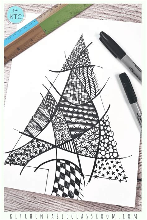 Christmas Tree Zentangle Drawing Lesson The Kitchen Table Classroom