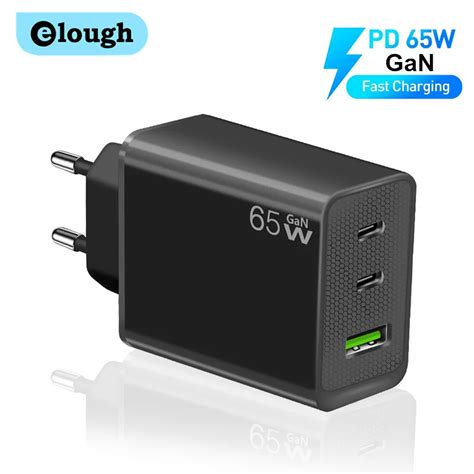 Elough 65W GaN USB C Charger For IPhone 14 13 IPad PD Fast Charge Type