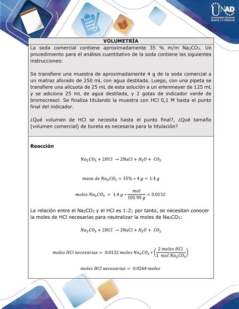 Ejercicios Modelo Volumetr A La Soda Comercial Contiene