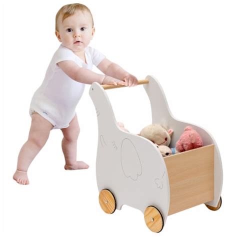 2-in-1 Baby Learning Walker Wooden Toddler Push Walker Toys w/ Wheels ...