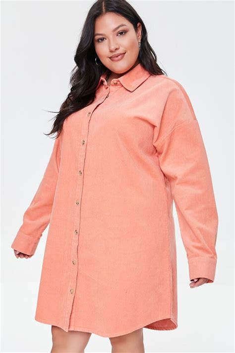 Plus Size Corduroy Shirt Dress