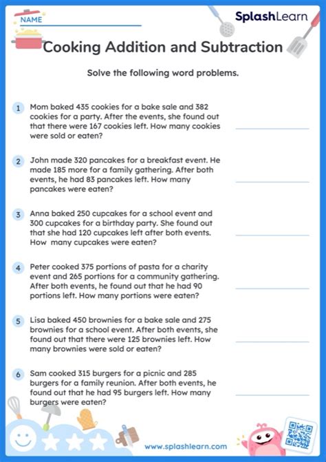 Add And Subtract Within 1000 Cooking Word Problems — Printable Math