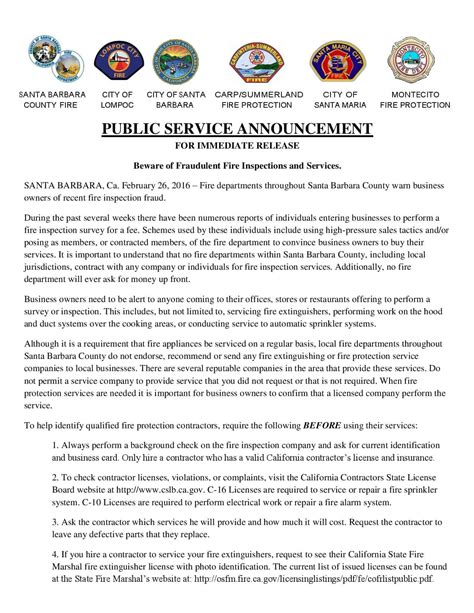 Beware of Fraudulent Fire Inspections and Services - Santa Barbara