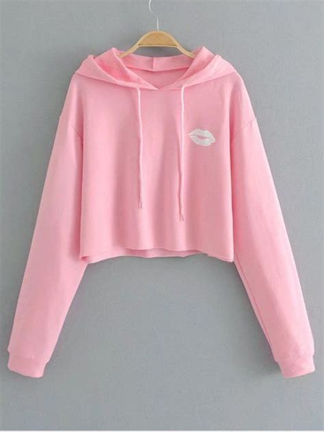 31 Off 2021 Lips Print Cute Pullover Hoodie In Pink Zaful