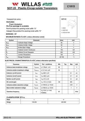 C1815 Datasheet, Equivalent, Cross Reference Search. Transistor Catalog