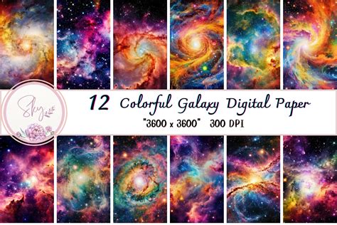 colorful galaxy digital paper pack graphic  skye design creative