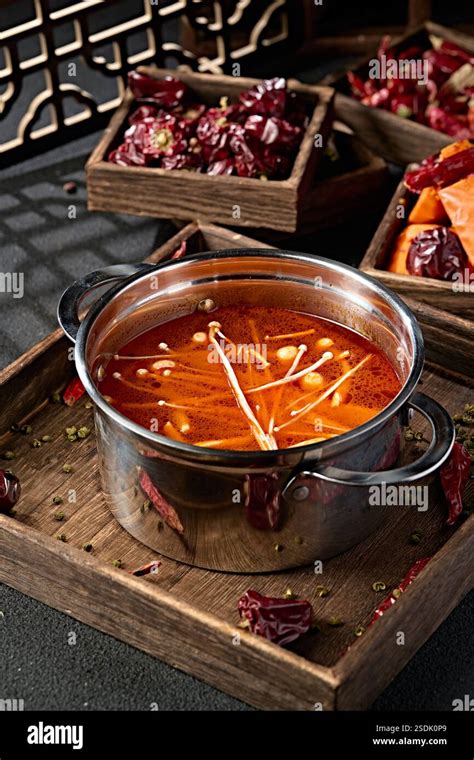 Mini Hot Pot Soup Base Tomato Mushroom Soup Base Stock Photo Alamy