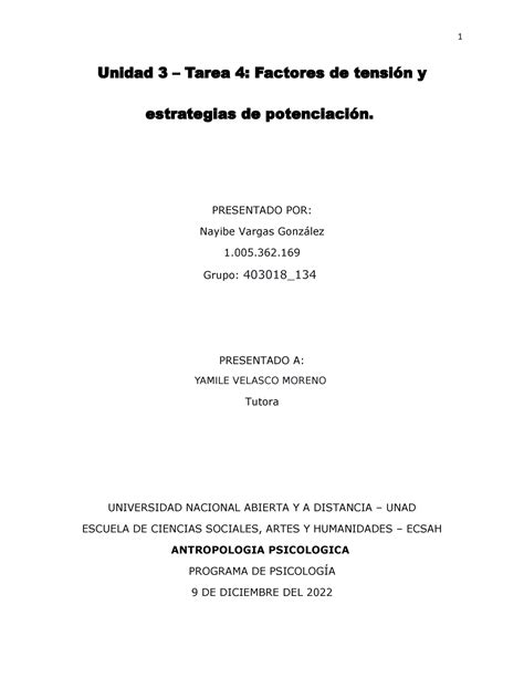 Unidad Tarea Factores De Tensi N Y Estrategias De Potenciaci N