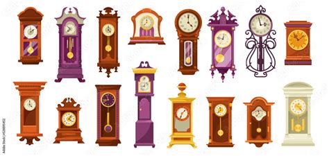 Different Vintage Clocks Vector Illustrations Set Collection Of