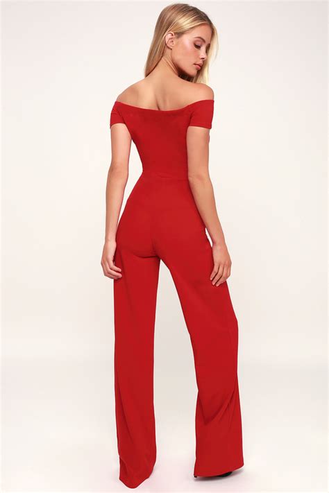 Sexy Red Off The Shoulder Jumpsuit Wide Leg Jumpsuit