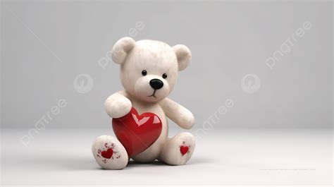 White Teddy Bear With Red Heart Of Love Background Valentine Wallpaper