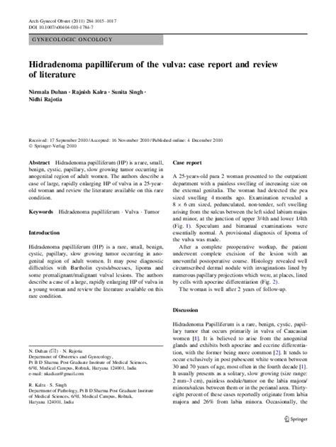 Pdf Hidradenoma Papilliferum Of The Vulva Case Report And Review Of