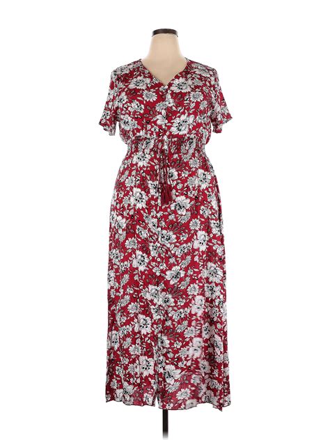 Unbranded Floral Multi Color Burgundy Casual Dress Size 2x Plus 47