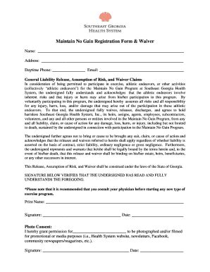 Fillable Online Sghs Maintain No Gain Registration Form Waiver Sghs