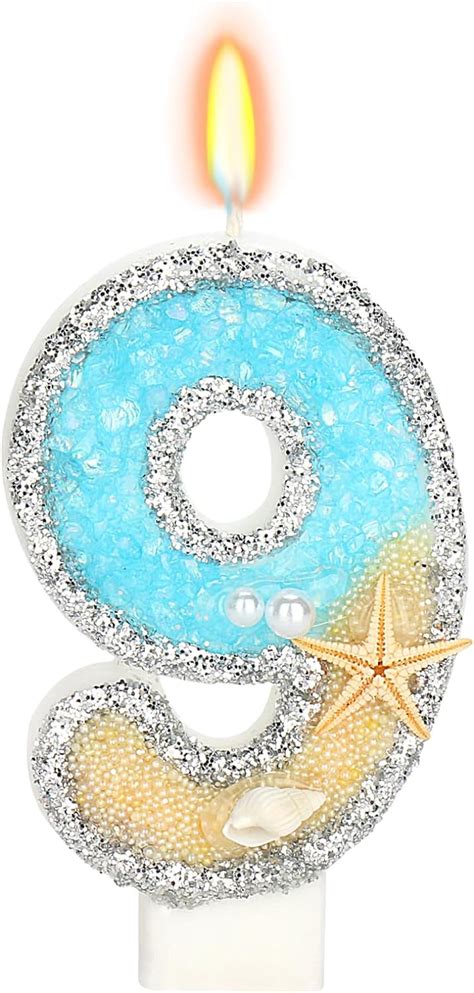 Elekfx 9th Birthday Candle For Cake Beach Starfish Sequins