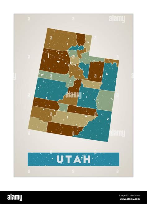 Utah Map Us State Poster With Regions Old Grunge Texture Shape Of Utah With Us State Name