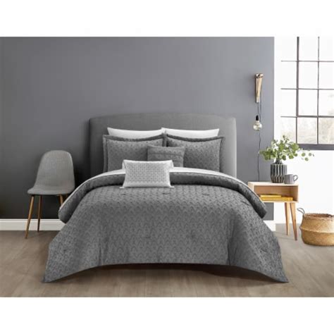 Deign 5 Piece Comforter Set Clip Jacquard Geometric Pattern Design Bedding Grey King King