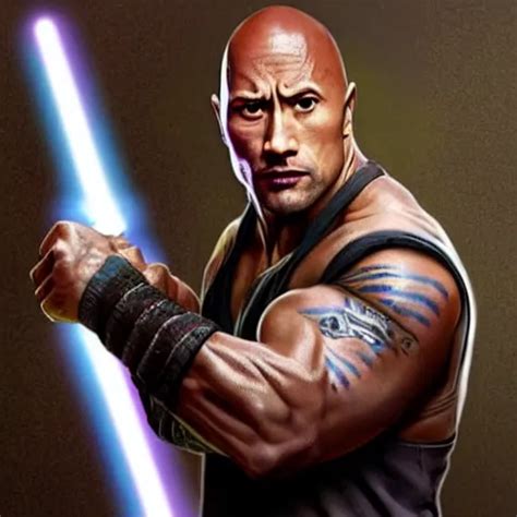 Dwayne Johnson Holding A Purple Lightsaber Wearing Stable Diffusion