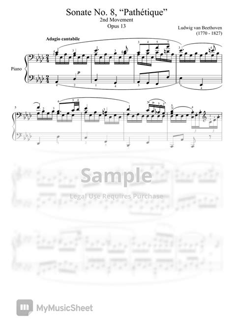 Ludwig Van Beethoven Beethoven Piano Sonata No8 Op13 “pathétique” 2nd Movement Original