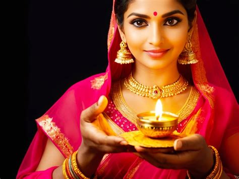 Premium Photo Indian Woman Holding Diwali Oil Lamp