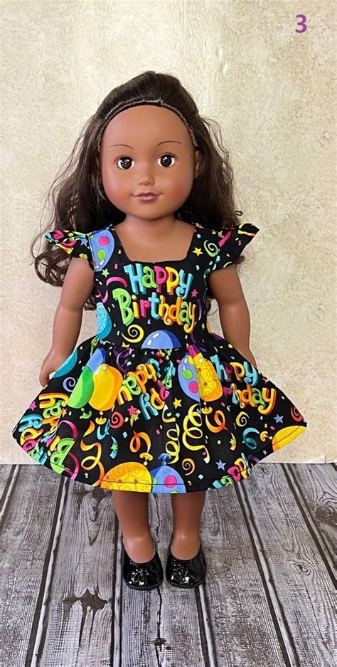 18in Birthday Rainbow Balloons Happy Birthday Party Doll Dress Handmade For American Dolls