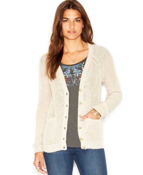 Lucky Brand Lucky Brand Long Sleeve Knit Cardigan In Natural Lyst