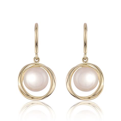 9ct Yellow Gold Drop Circle Pearl Earrings