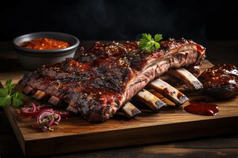 Barbecue beef ribs with bbq sauce sliced | Premium AI-generated image