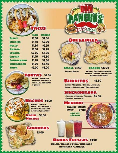 Online Menu Of Don Panchos Taco Place Restaurant Denton Texas 76209 Zmenu