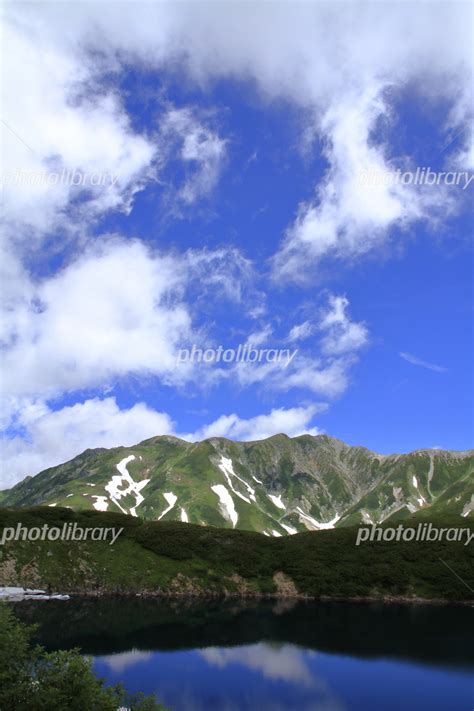 残雪が残る夏のみくりが池と立山連峰 写真素材 5728957 フォトライブラリー Photolibrary