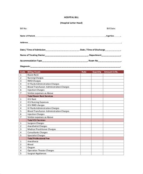 Hospital Bills Form Fill Online Printable Fillable Blank Fill Free