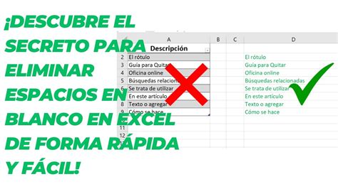 Elimina Espacios En Blanco En Tus Celdas De Excel Youtube