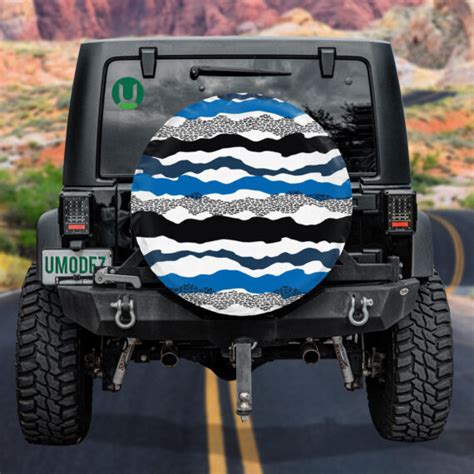 Dark Color Tones Sea Waves Illustration Pattern Spare Tire Cover Jeep Tire Covers Daymira