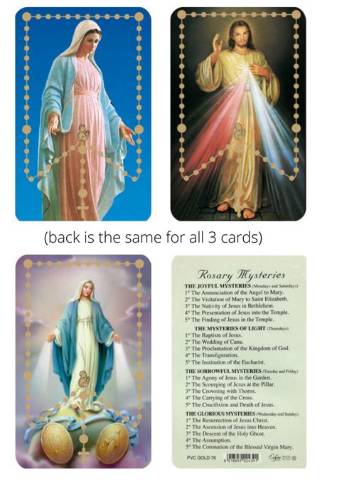 Set Of 3 Rosary Credit Cards Wallet Pocket Sized Laminatedand How To Pray Rosary Holy Cards