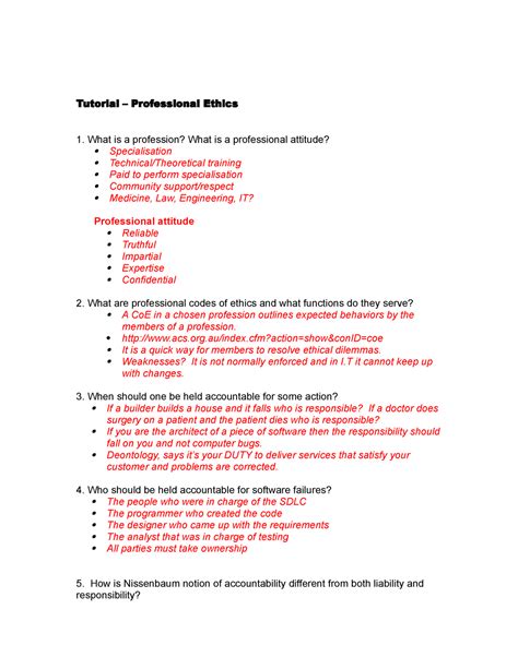 Tutorial Week Professional Ethics Answer Tutorial Professional