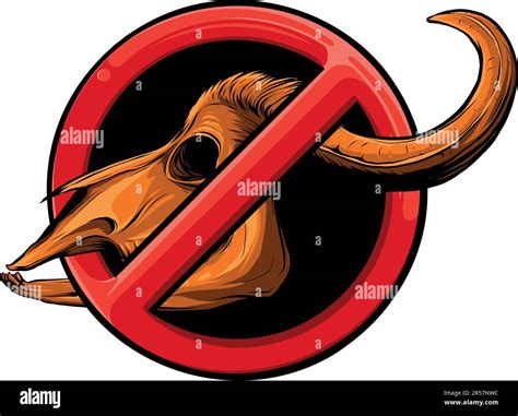 Cartoon Illustration Of A Bull Skull In A Red Prohibition Sign Stock