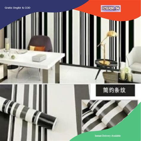 Jual Cod Wallpaper Stiker Dinding Garis Hitam Putih 10m X 45cm