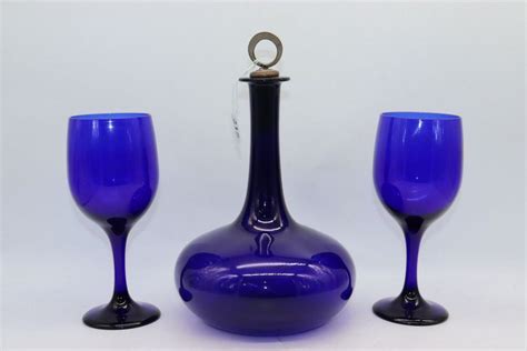 Bristol Blue Decanter Set With Matching Glasses British Victorian Glass