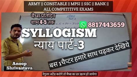 mppolice peb vyapam REASONING SYLLOGISM L 3 SYLLOGISM नयय PART 3