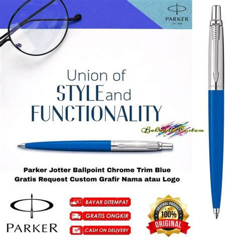 Jual Pulpen Parker Original Jotter Blue Chrome Trim Ballpoint Gratis