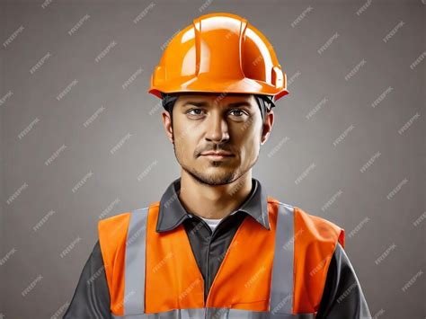 Premium Photo A Man Wearing An Orange Hard Hat And An Orange Vest