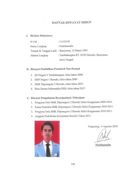 Pdf Repository Bsi Ac Id Filedaftar Riwayat Hidup Biodata Mahasiswa