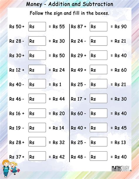 Money Addition And Money Subtraction Math Worksheets MathsDiary